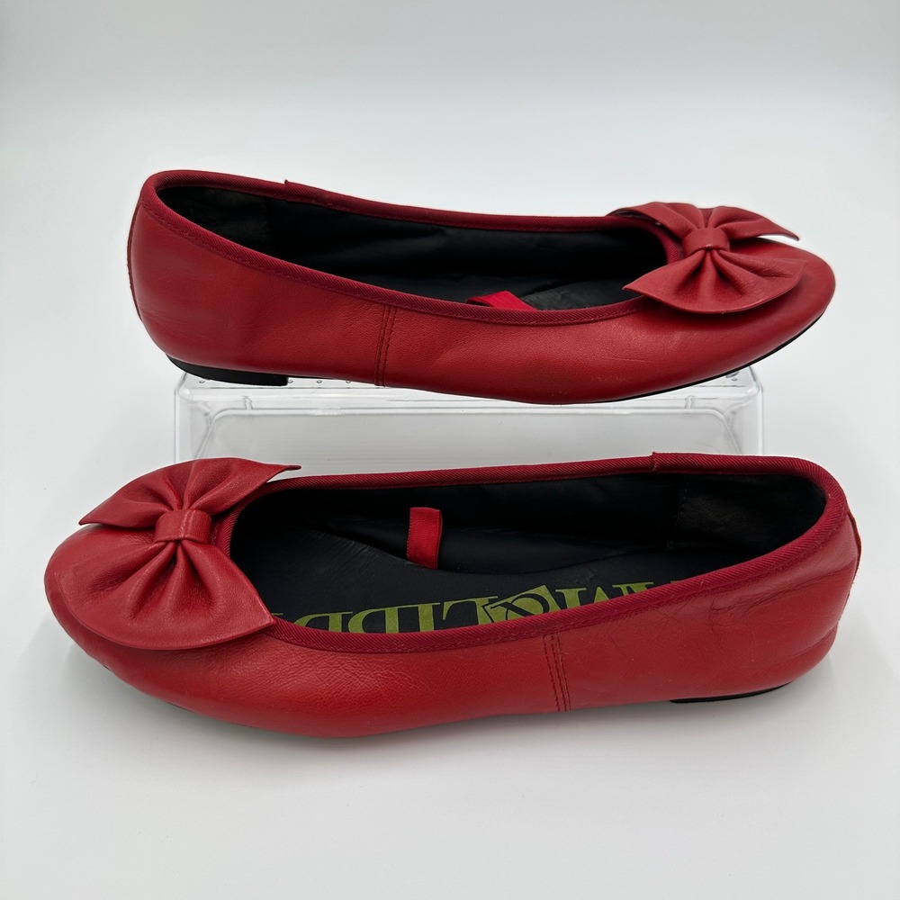 Sam & Libby Red Leather Bow Ballet Flats Vintage Balletcore Retro 1990s Sz 6.5
